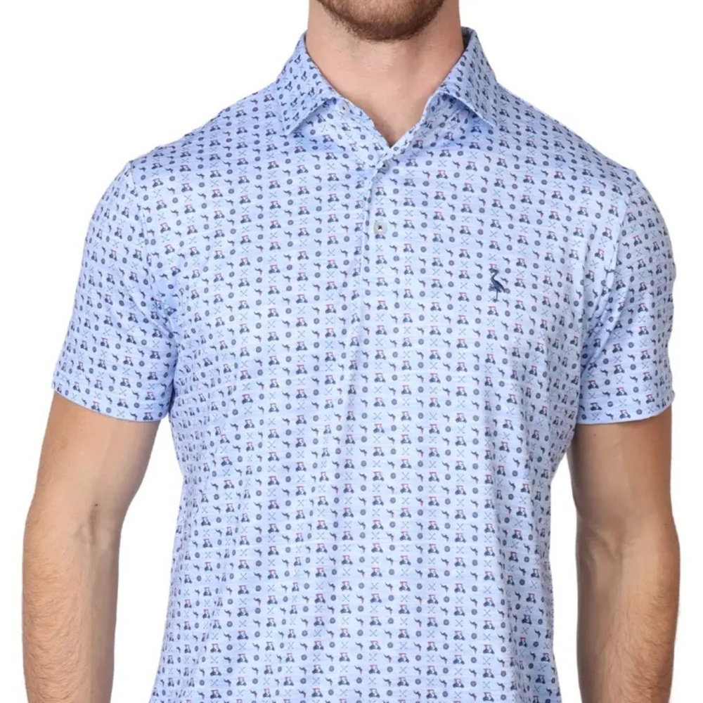 NWT TailorBryrd Light Blue Golf Cart and Clubs Polo - L